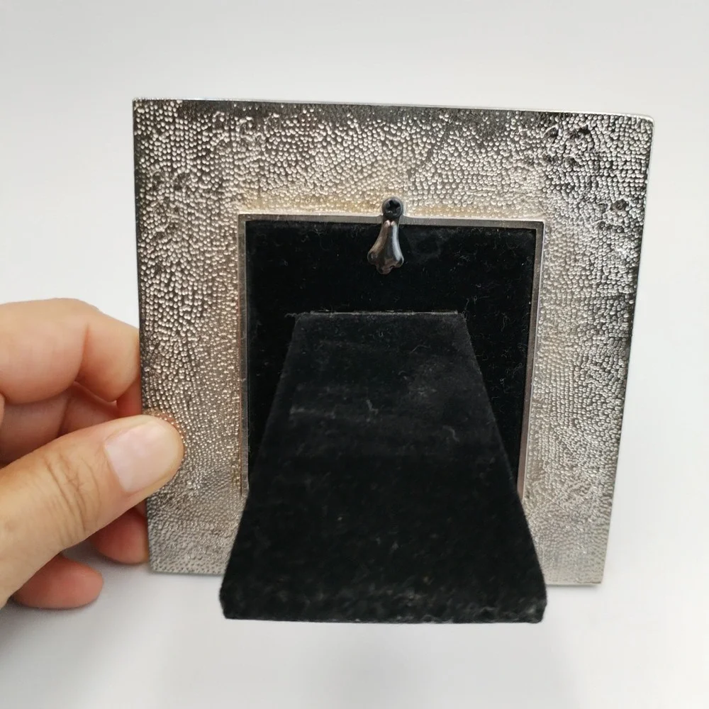Vintage Art Deco Style Mini Picture Frame Black Enamel Rhinestone Square 2x2